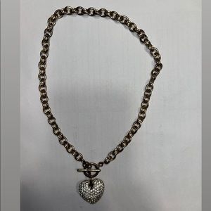 Heart pendant with rhinestones. Gold plated link chain necklace
